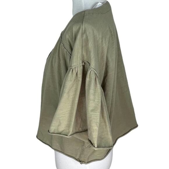 Chelsea and Violet Sage Green Slub Cotton Crop Tee with Ruffle Sleeve Size M - Picture 3 of 6